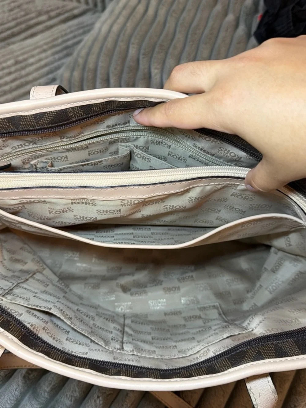 Michael Kors Brown Signature MK Tote with Cream Trim